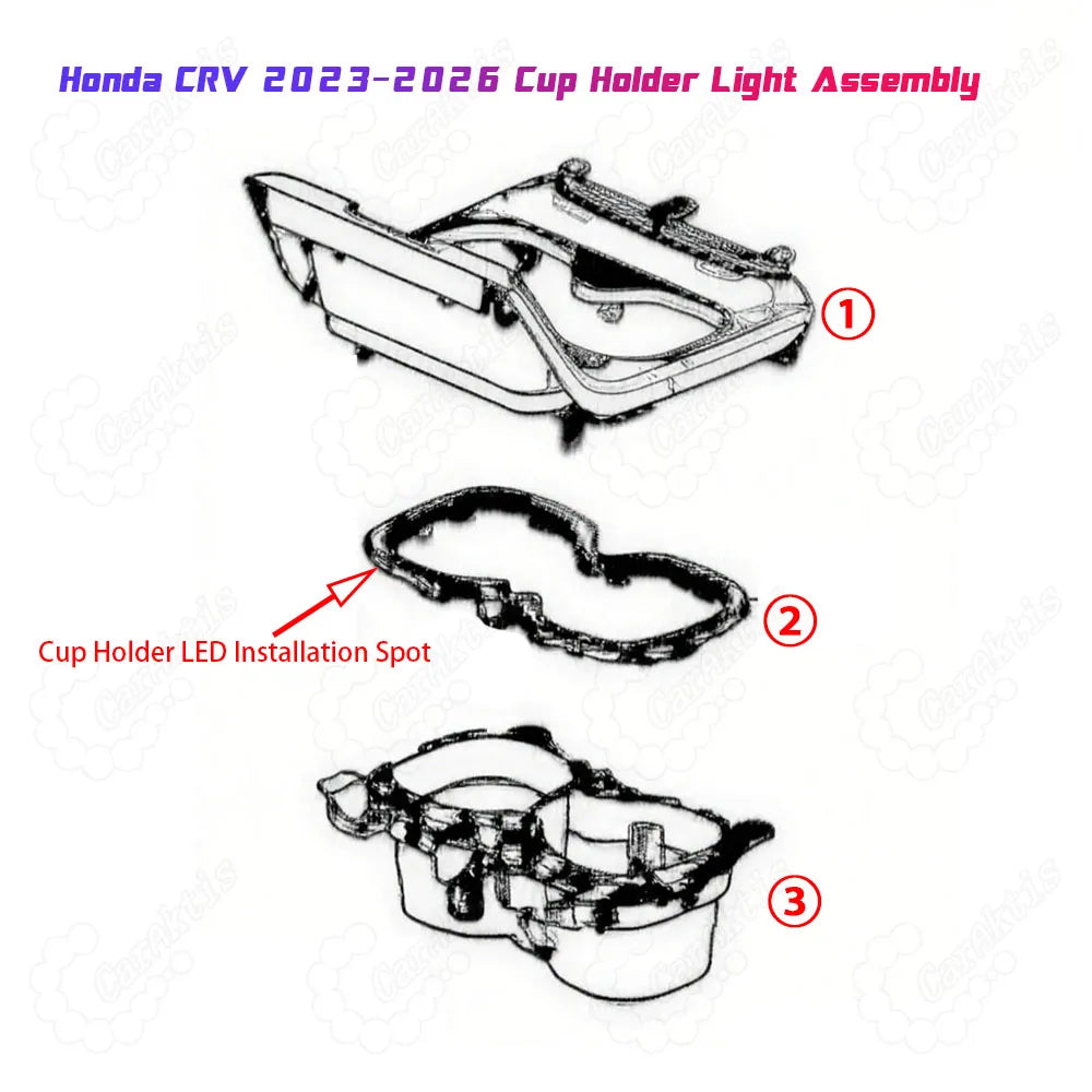 Installation location diagram for 2023-2026 Honda CR-V upgraded cup holder LED ambient light assembly