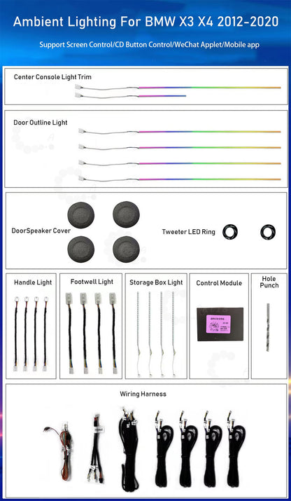CarAktis Upgrade Symphony Ambient Lighting Kit For BMW X3 X4 F25 F26 2012-2017 Interior LED Light Accessories Trim Panel