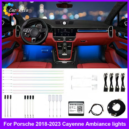 CarAkits 64 Colors LED Ambient Light For Porsche Cayenne 2018-2023 Dynamic Lighting Automotive Interior Decoration