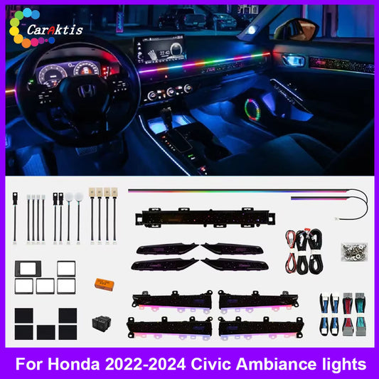 CarAkits 64 Colors LED Ambient Light For Honda Civic 2022-2024 Dynamic Lighting Automotive Interior Decoration