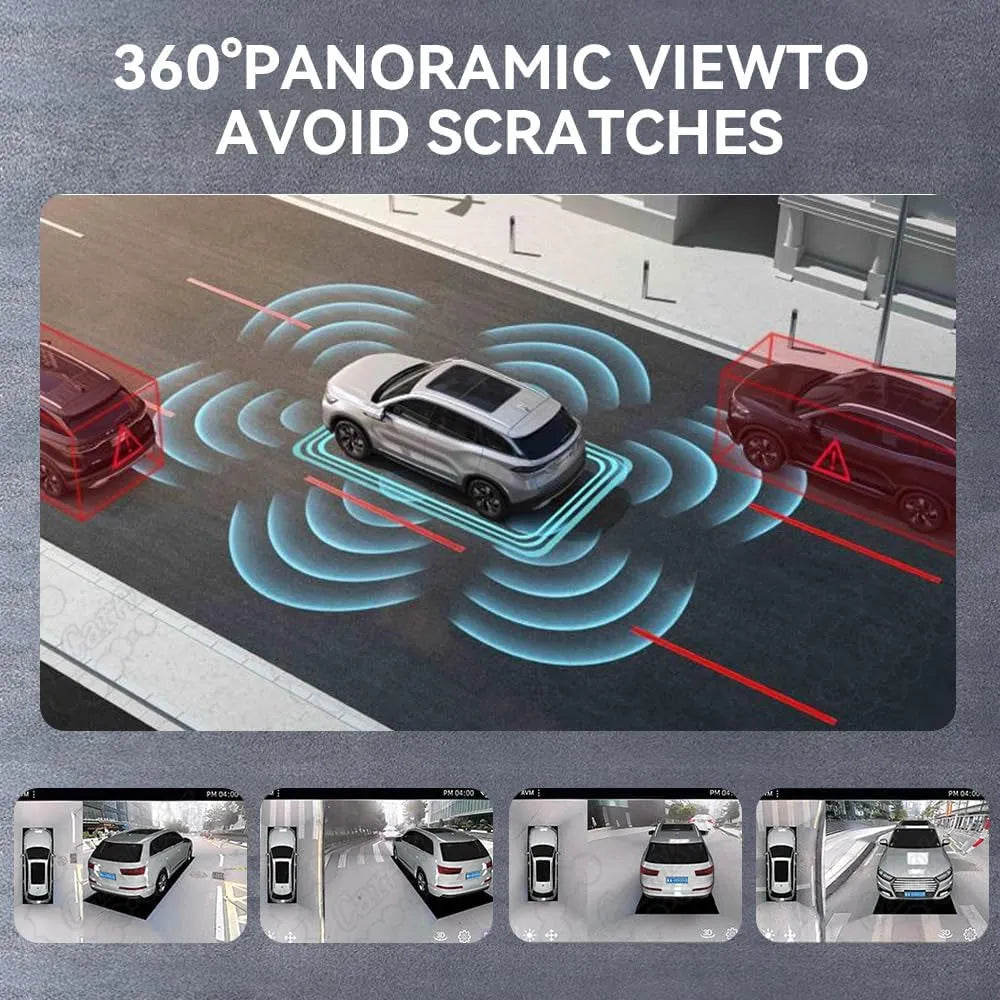 360-degree panoramic view camera system preventing vehicle scratches and aiding parking