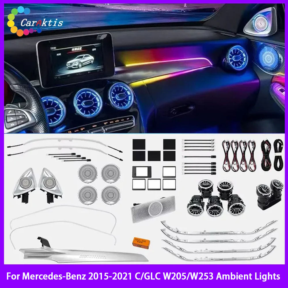 CarAktis 64 Colors Dynamic Lighting Automotive Decoration For Mercedes-Benz C/GLC W205/X253 2015-2021 LED Ambient Light