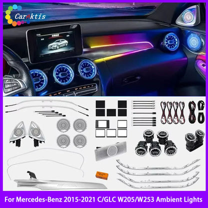 CarAktis 64 Colors Dynamic Lighting Automotive Decoration For Mercedes-Benz C/GLC W205/X253 2015-2021 LED Ambient Light