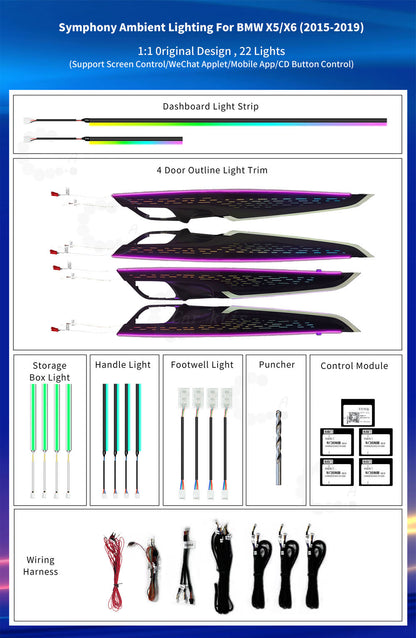 CarAktis Upgrade Symphony Ambient Lighting Kit For BMW X5 X6 F15 F16 2014-2018 Interior LED Light Accessories Trim Panel