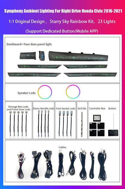 CarAkits LED Safety assistance systems Ambient Light For Honda Civic Right Hand 2016-2021 Interior Decoration