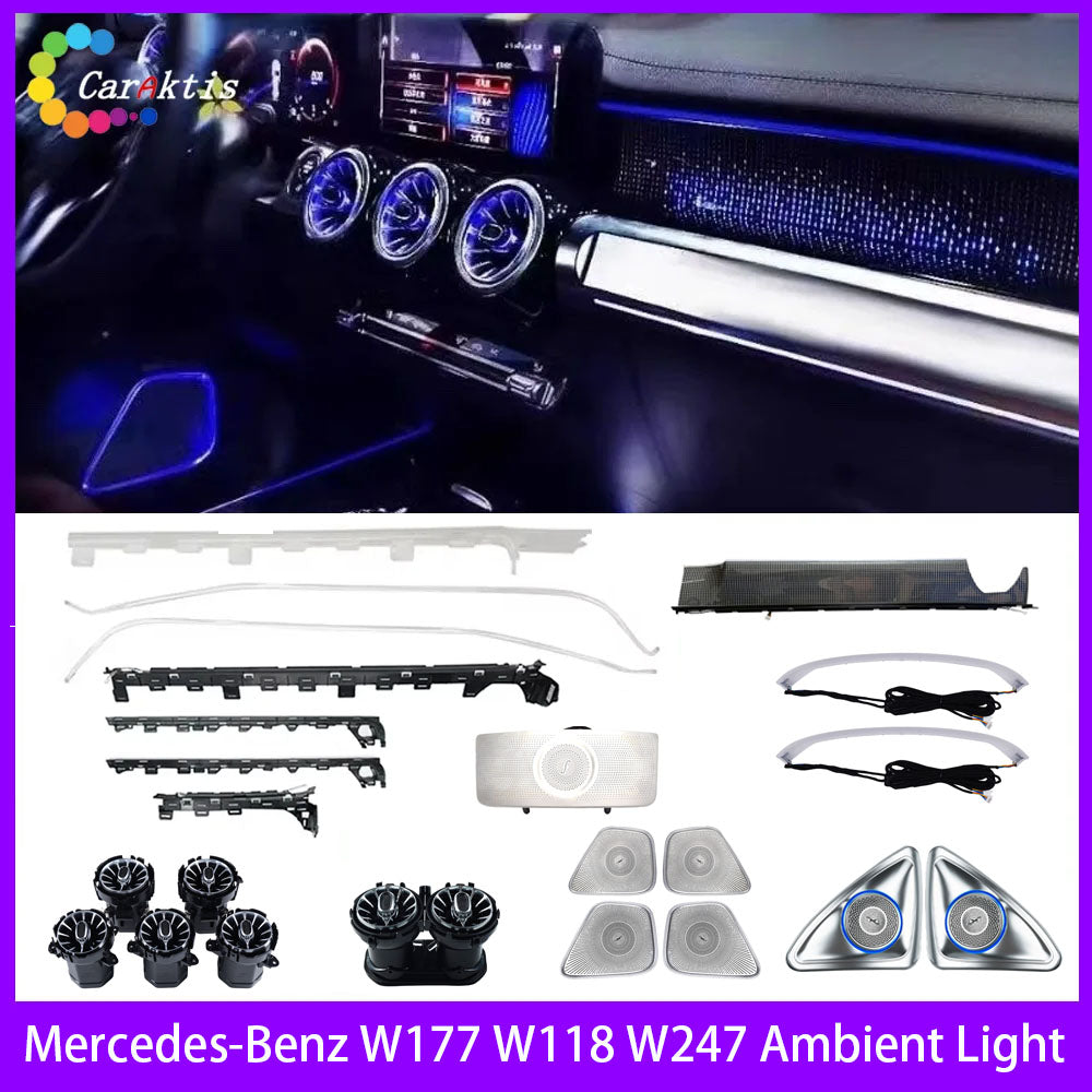 CarAkits 64 Colors LED Ambient Light For Mercedes-Benz W177 W118 W247 A/B/CLA 2019-2025 Automotive Interior Decoration