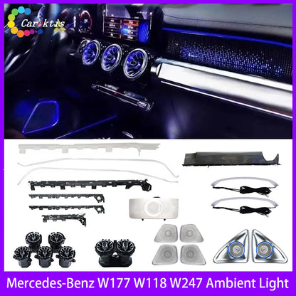 CarAkits 64 Colors LED Ambient Light For Mercedes-Benz W177 W118 W247 A/B/CLA 2020-2024 Automotive Interior Decoration