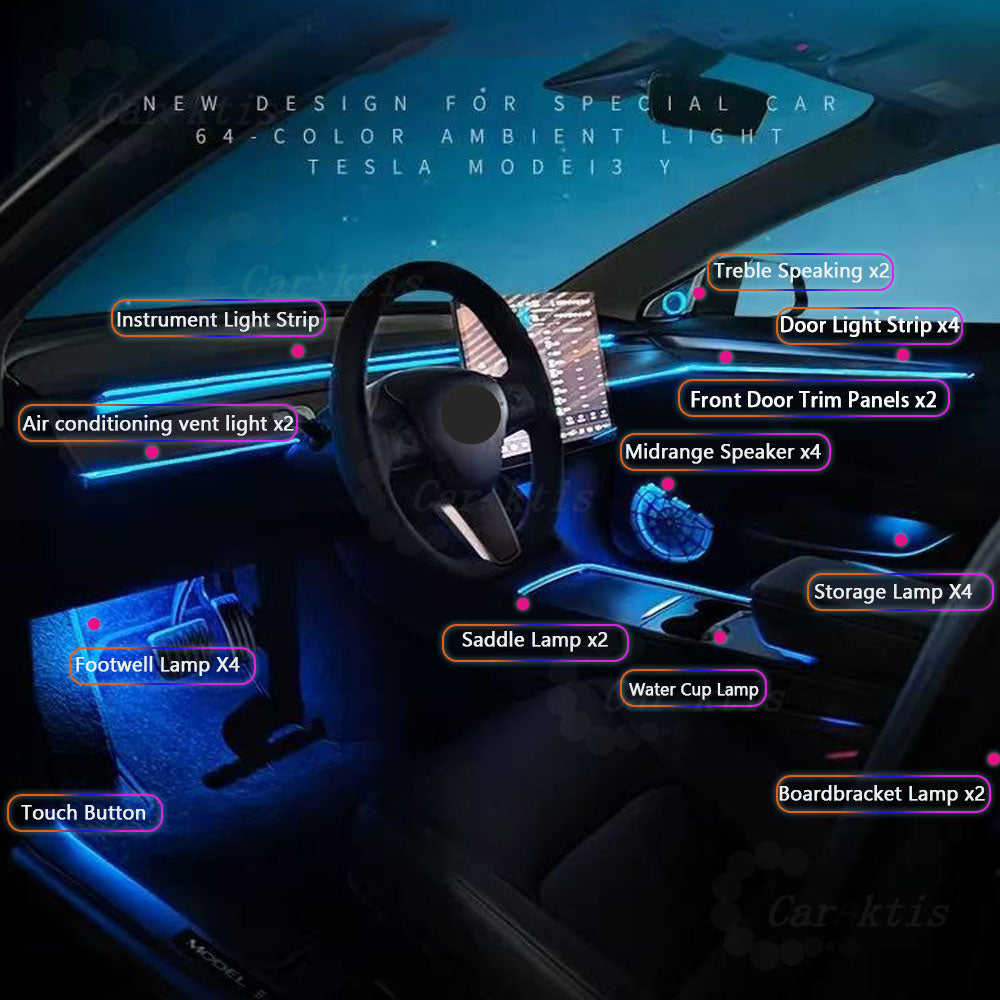 CarAktis Symphony 64 Colors Ambient Lighting Kit For Tesla Model 3/Y 2021-2022 Interior LED Light