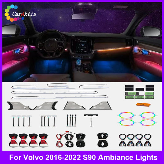 CarAkits 64 Colors LED Ambient Light For Volvo S90 V90 2016-2022 Dynamic Lighting Automotive Interior Decoration