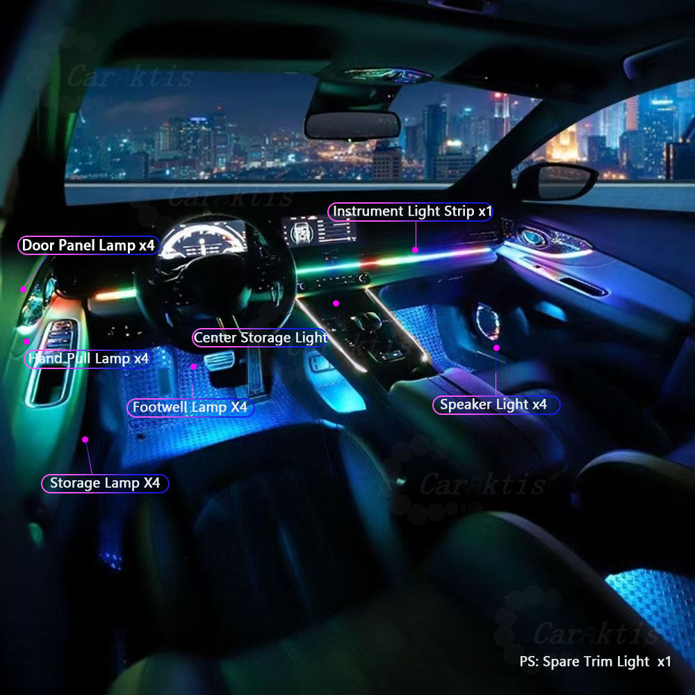 Caraktis 64 Color RGB Dynamic Symphony Car Ambient Light Interior Guide LED Strip Light Decoration Atmosphere Lamp