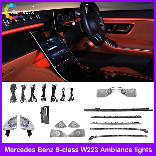 64 Colors LED Ambient Light For Mercedes-Benz S-class W223 2021-2022 S400 S450L S480 S500 S580 Automotive Interior Decoration