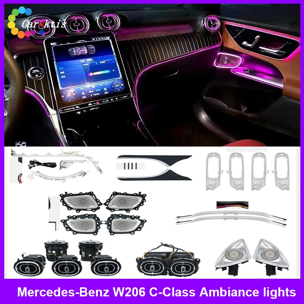 64 Colors LED Ambient Light For Mercedes-Benz W206 C-Class Coupe AMG C200L C260L 2022-2024  Automotive Interior Decoration