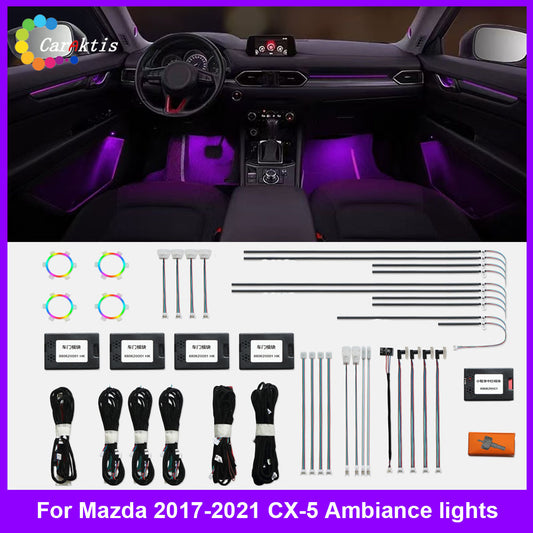 CarAkits 64 Colors LED Ambient Light For MAZDA  CX-5 2017-2021 Dynamic Lighting Automotive Interior Decoration