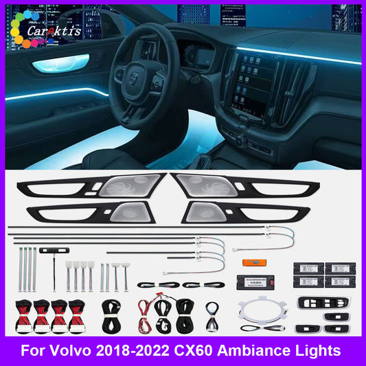 CarAkits 64 Colors LED Ambient Light For Volvo XC60 2018-2022 Dynamic Lighting Automotive Interior Decoration