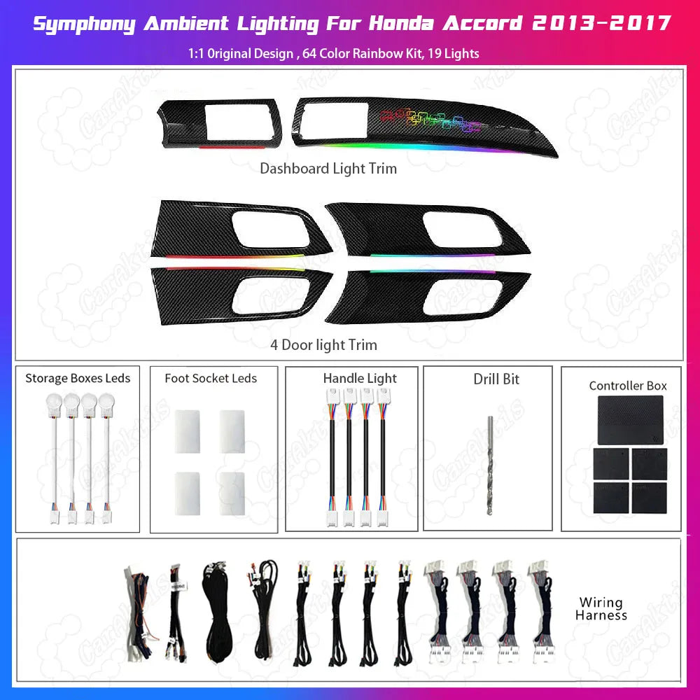 Honda Accord (2013-2017) 9th Gen Active Ambient Lighting Kit - 1:1 OEM Replacement, APP Control &amp; Dynamic Sync