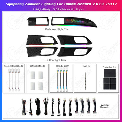 Honda Accord (2013-2017) 9th Gen Active Ambient Lighting Kit - 1:1 OEM Replacement, APP Control &amp; Dynamic Sync