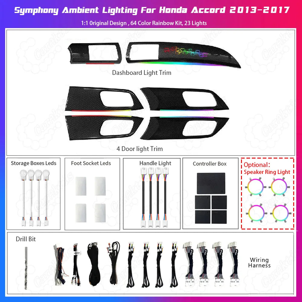 Honda Accord (2013-2017) 9th Gen Active Ambient Lighting Kit - 1:1 OEM Replacement, APP Control &amp; Dynamic Sync