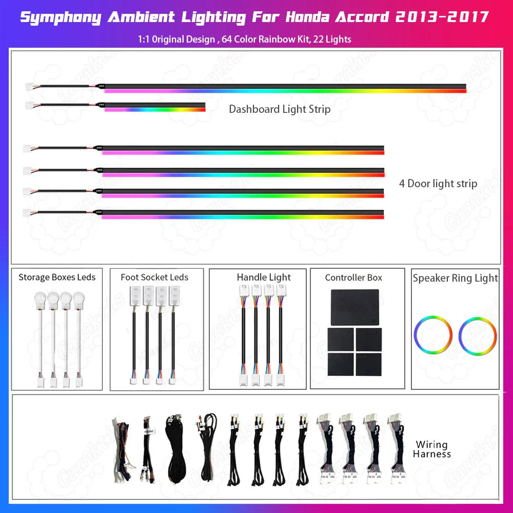 Honda Accord (2013-2017) 9th Gen Active Ambient Lighting Kit - 1:1 OEM Replacement, APP Control &amp; Dynamic Sync