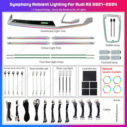 CarAkits Dynamic LED Ambient Light For  Audi 2021-2024 A3L  Interior Decoration with Colorful Features