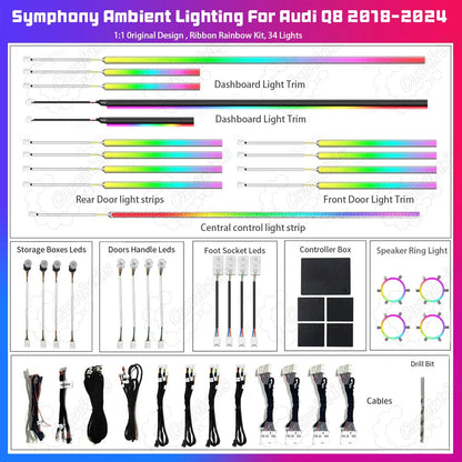 Symphony Dynamic Ambient Light Kit for Audi Q8 / SQ8 / RS Q8 (2018–2024) — OEM-Style Interior LED Lighting