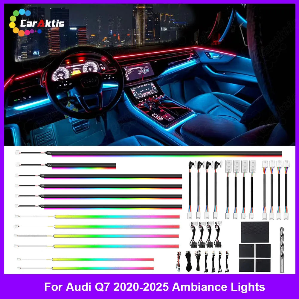 Audi Q7 2020–2025 Interior Ambient Lighting System | 64-Color Dynamic RGB LED | MMI Display Control