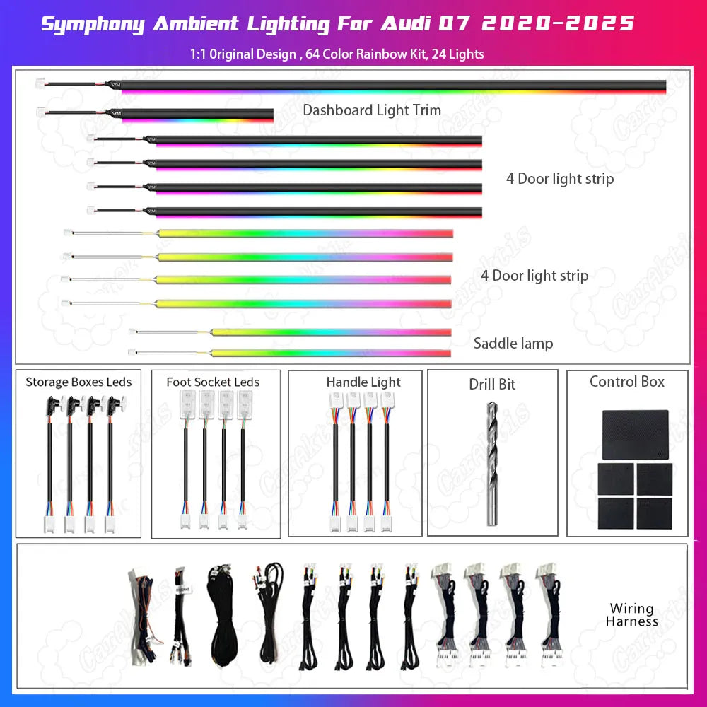 Audi Q7 2020–2025 Interior Ambient Lighting System | 64-Color Dynamic RGB LED | MMI Display Control