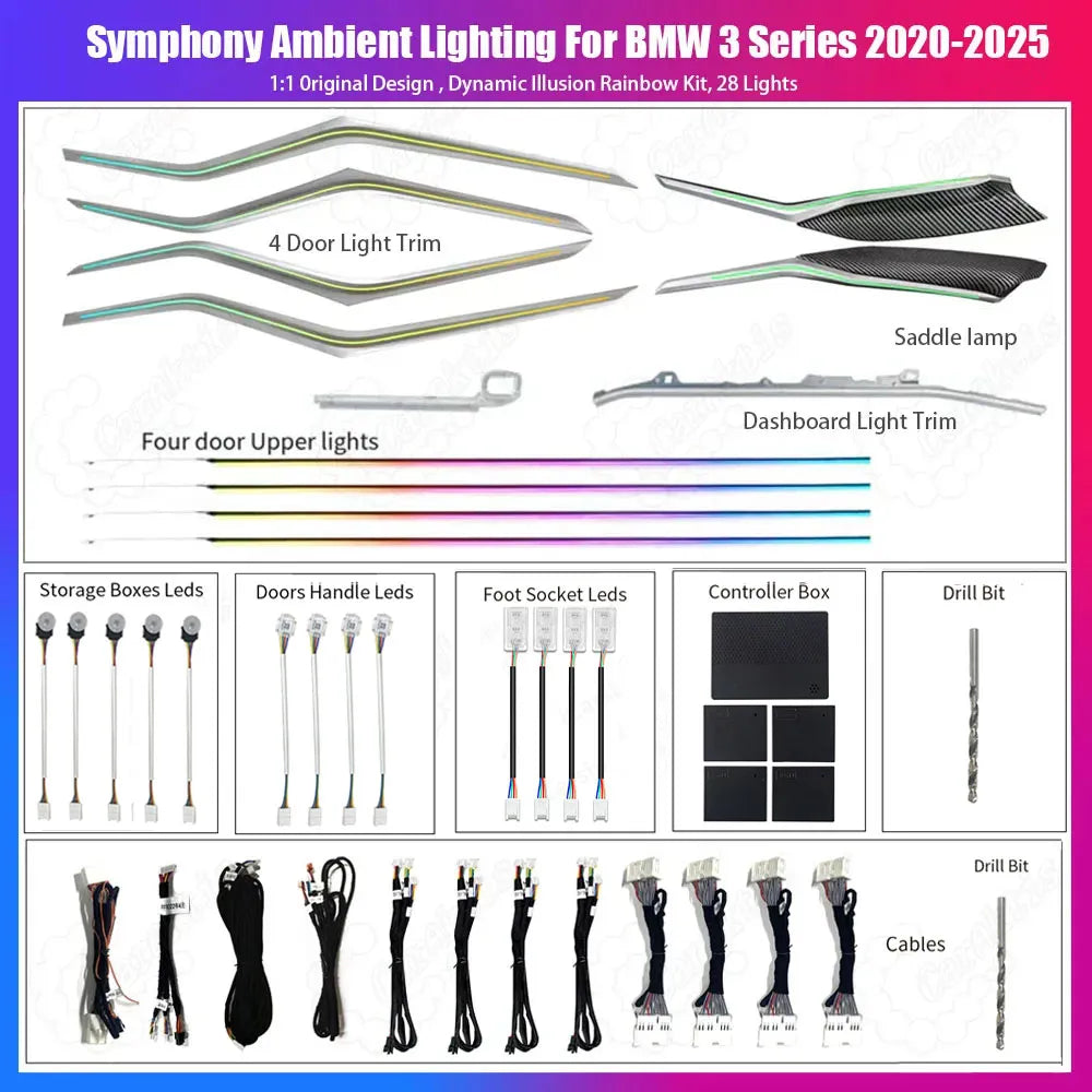 64 Colors LED Car Interior Ambient Lighting For BMW 3 Series G20 G21 G28 2020-2025 Atmosphere Strip Accessories Upgrade
