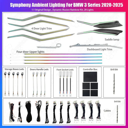 64 Colors LED Car Interior Ambient Lighting For BMW 3 Series G20 G21 G28 2020-2025 Atmosphere Strip Accessories Upgrade