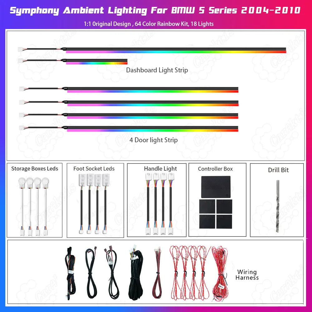 18 LED Light Strip Version Rainbow Ambient Lighting Kit for BMW E60