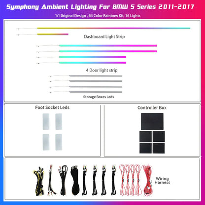 BMW 5 Series F10 F18 RGB LED Interior Ambient Lighting Kit – Plug &amp; Play OEM Style Upgrade