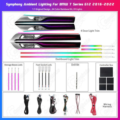 64-Color Symphony LED Interior Ambient Lighting for BMW 7 Series G12 (2016–2022)