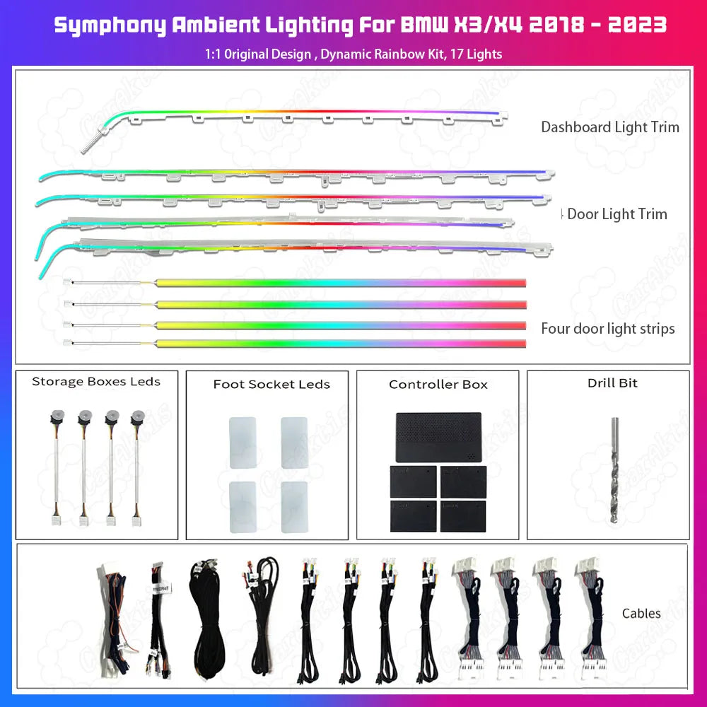CarAktis Upgrade Symphony Ambient Lighting Kit For BMW X3 X4 2018 - 2023 G01 G02 Interior LED Light Accessories Trim Panel