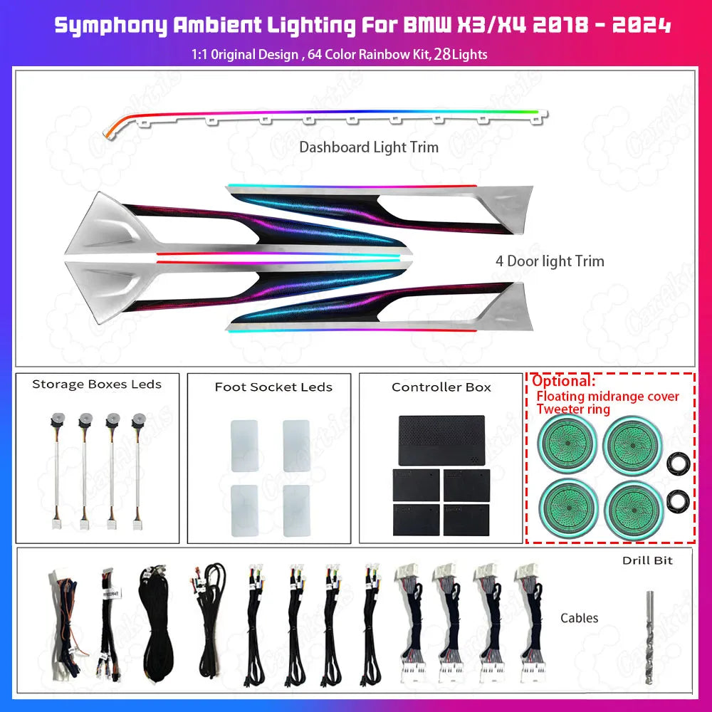 CarAktis Upgrade Symphony Ambient Lighting Kit For BMW X3 X4 2018 - 2024 G01 G02 Interior LED Light Accessories Trim Panel