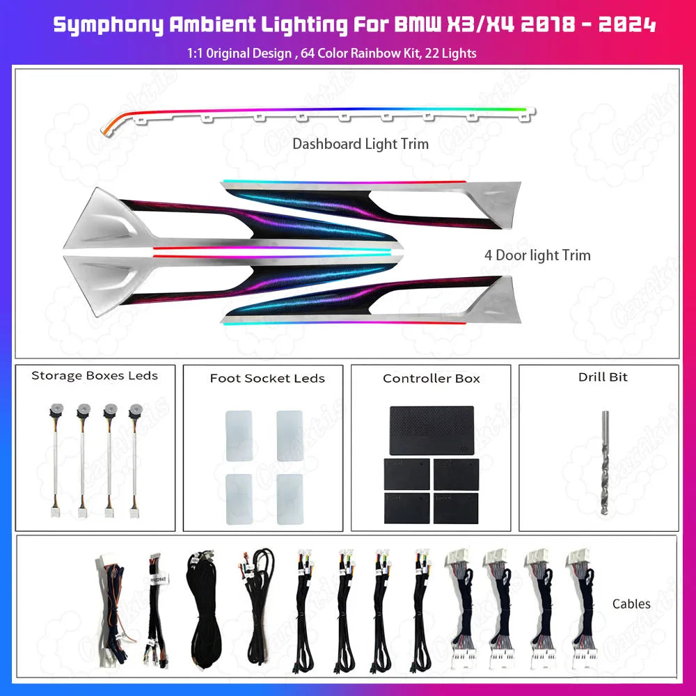 CarAktis Upgrade Symphony Ambient Lighting Kit For BMW X3 X4 2018 - 2024 G01 G02 Interior LED Light Accessories Trim Panel