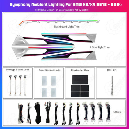 CarAktis Upgrade Symphony Ambient Lighting Kit For BMW X3 X4 2018 - 2024 G01 G02 Interior LED Light Accessories Trim Panel