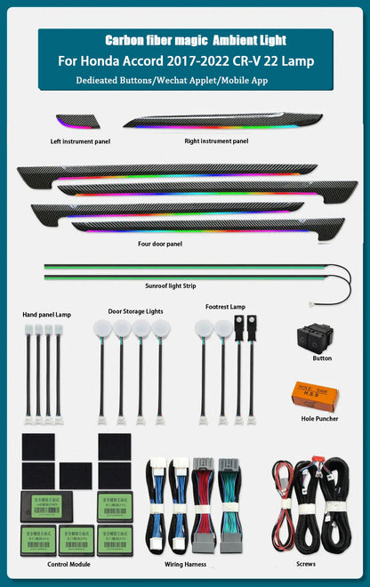 For Honda 2017-2022 CRV Car Animated Rainbow Lights Symphony Lighting Led Interior Ambient Light Kit