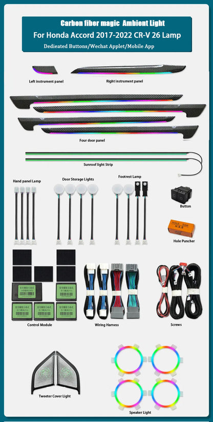 For Honda 2017-2022 CRV Car Animated Rainbow Lights Symphony Lighting Led Interior Ambient Light Kit