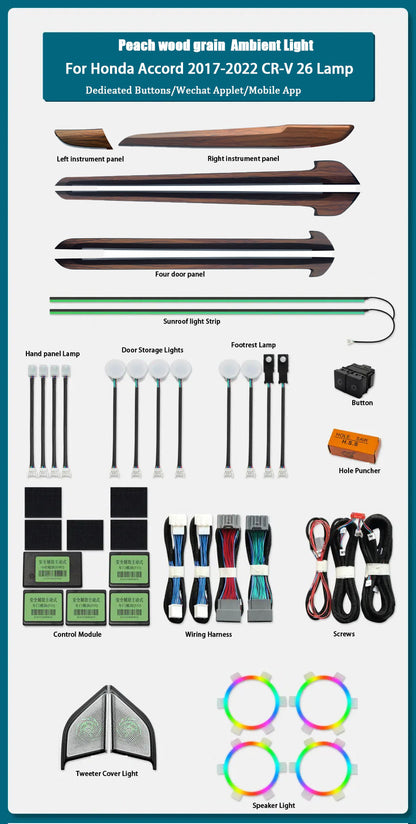 For Honda 2017-2022 CRV Car Animated Rainbow Lights Symphony Lighting Led Interior Ambient Light Kit