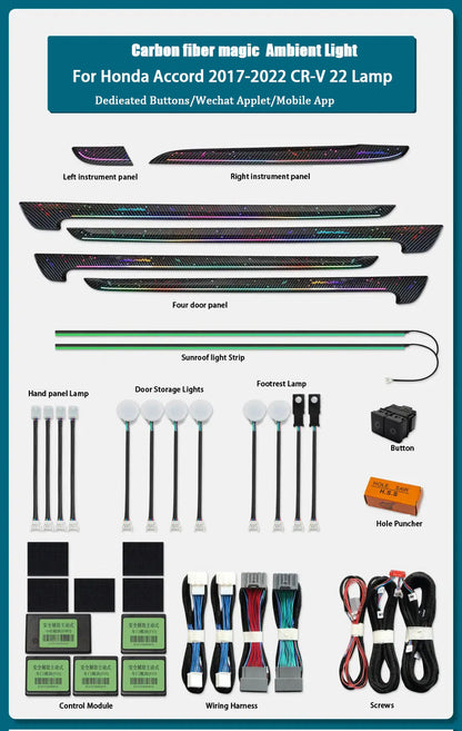 For Honda 2017-2022 CRV Car Animated Rainbow Lights Symphony Lighting Led Interior Ambient Light Kit
