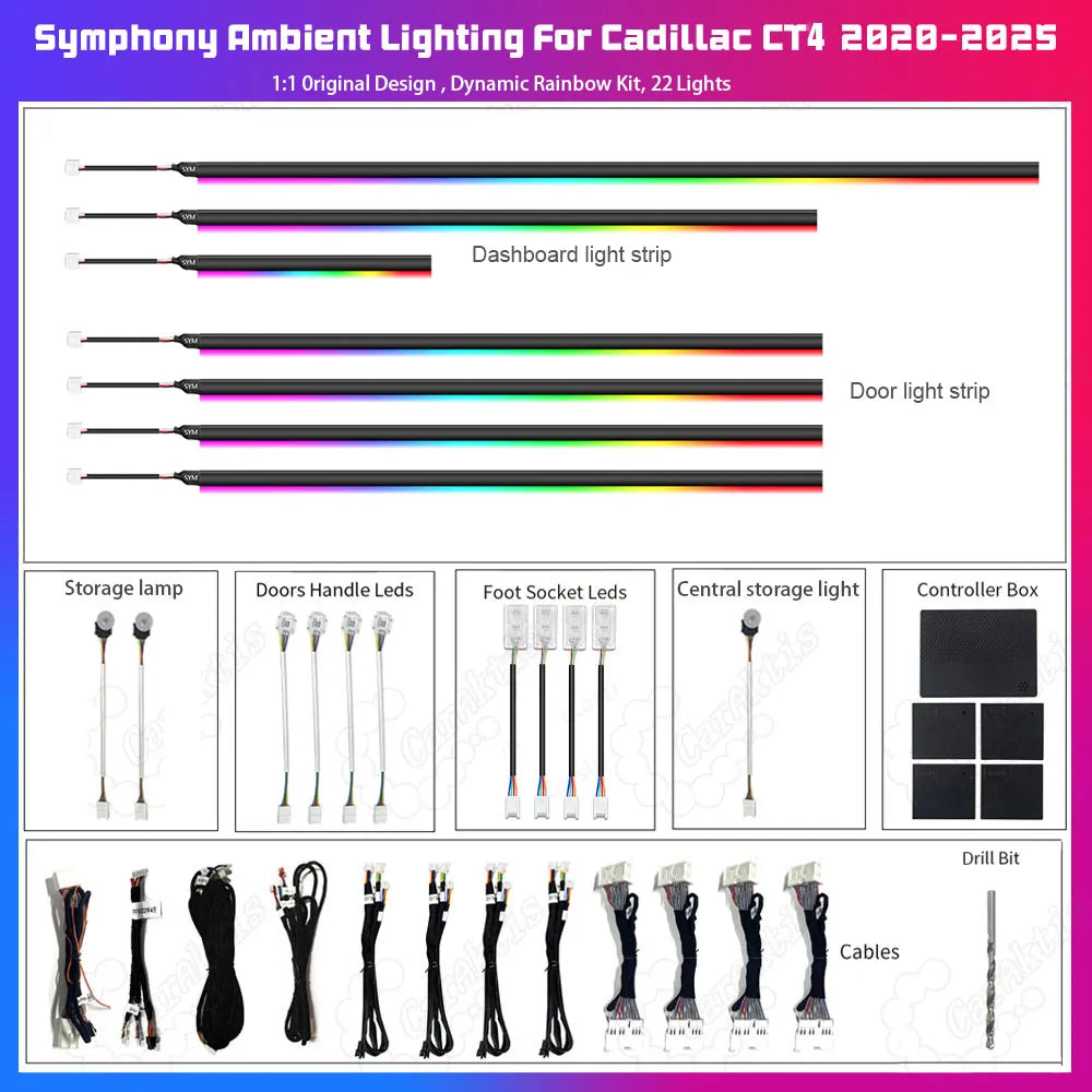 Cadillac CT4 2020–2025 Interior Ambient Lighting Upgrade – Dynamic 64-Color Rainbow Symphony Kit