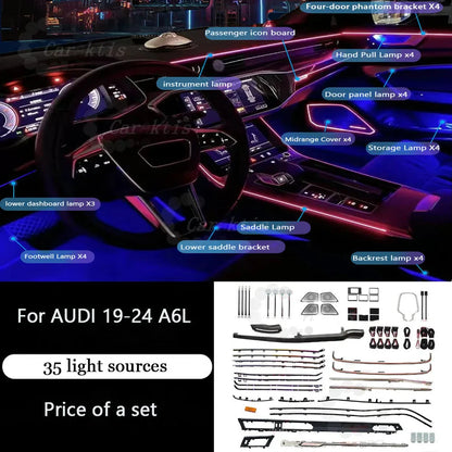CarAkits 64 Colors Dynamic Ambient Light For Audi A6L C7 2019-2024 Illuminated Automotive Interior Decoration
