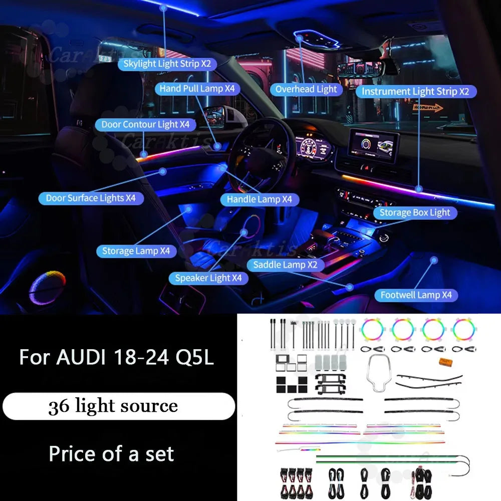 Upgrade 64 Colors Symphony Led Interior Ambient Lighting For Audi Q5 2018-2024 Atmosphere Strip Accessories