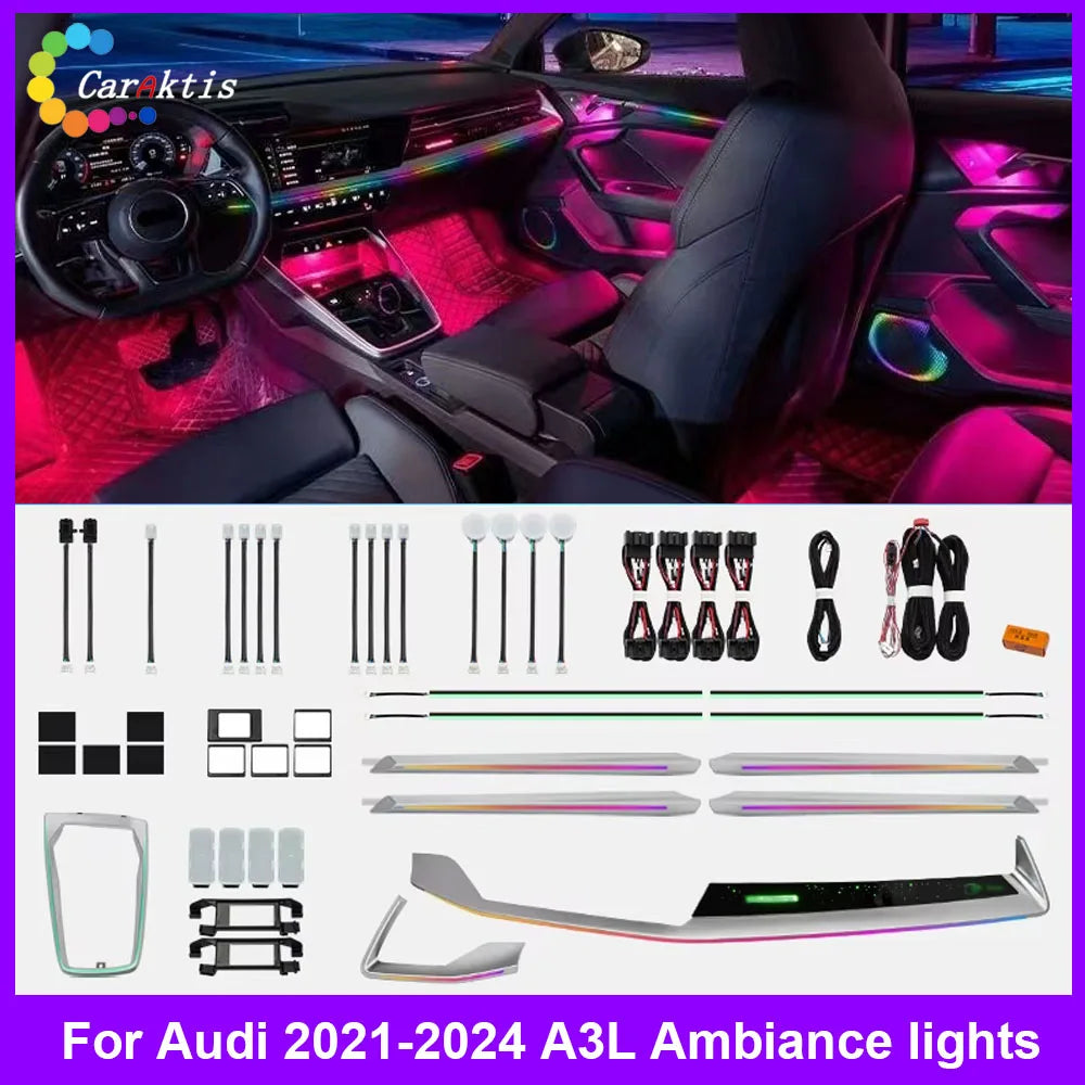 CarAkits Dynamic LED Ambient Light For  Audi 2021-2024 A3  Interior Decoration with Colorful Features