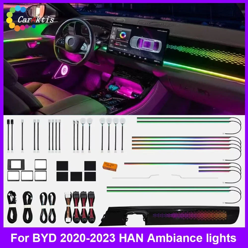 CarAkits For BYD Han 2020-2023 64 Colors LED Ambient Light Modified Interior Auto Parts
