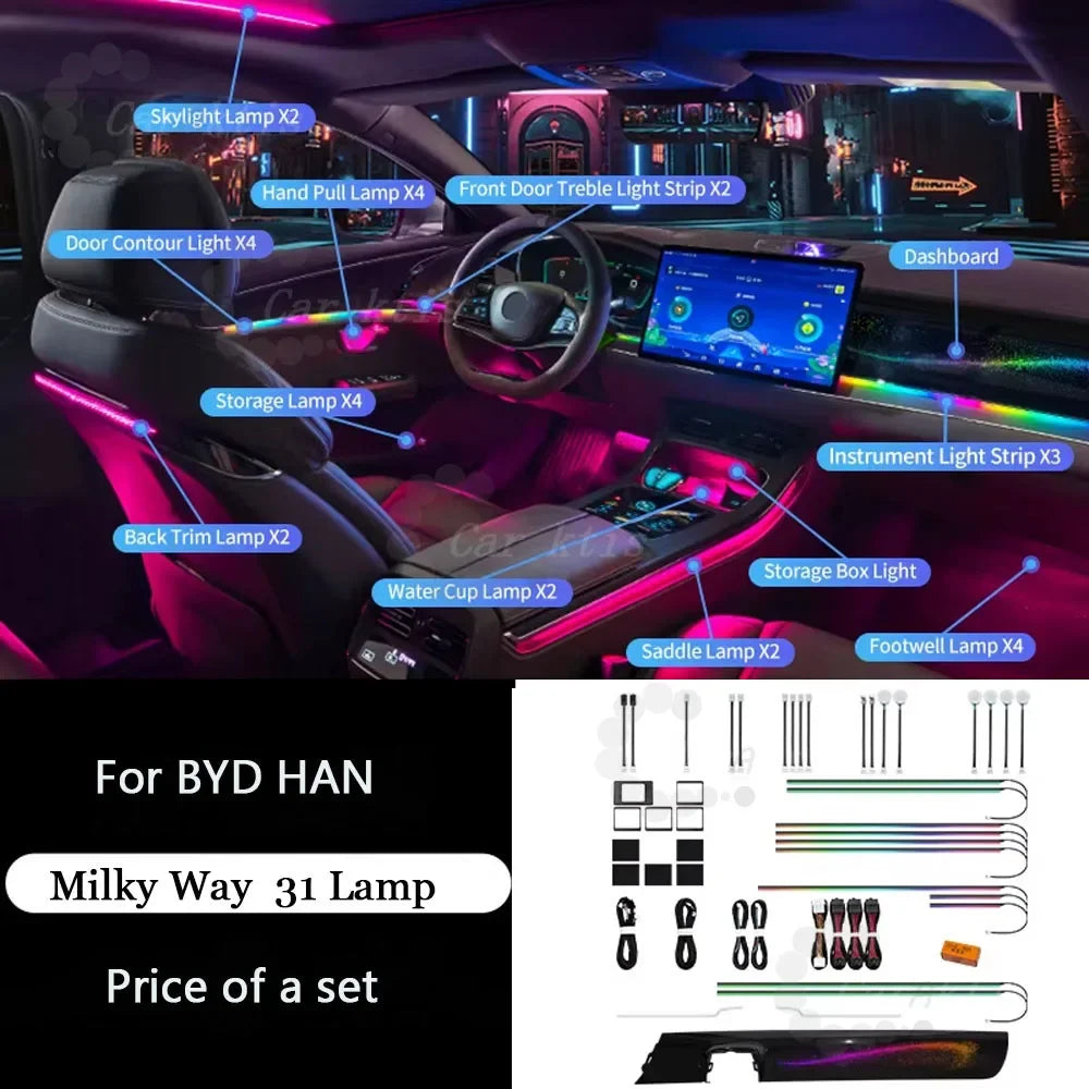 CarAkits For BYD Han 2020-2023 64 Colors LED Ambient Light Modified Interior Auto Parts