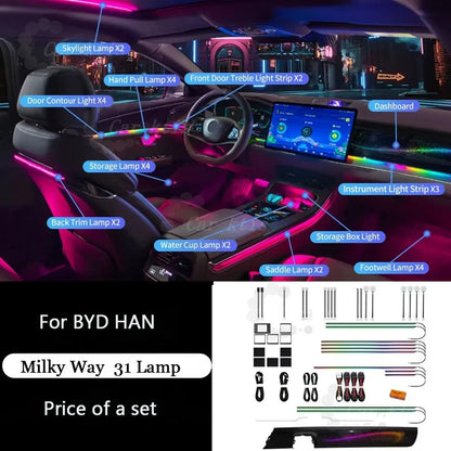 CarAkits For BYD Han 2020-2023 64 Colors LED Ambient Light Modified Interior Auto Parts