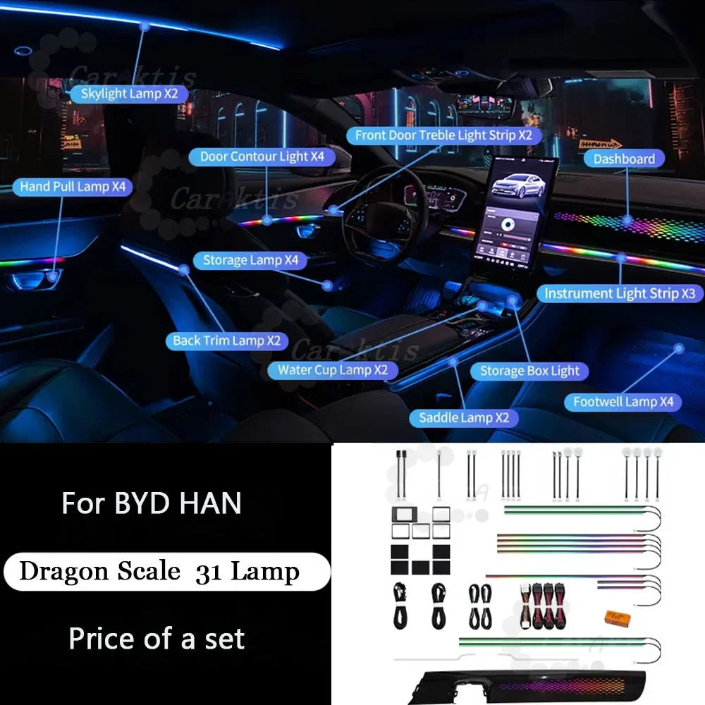 CarAkits For BYD Han 2020-2023 64 Colors LED Ambient Light Modified Interior Auto Parts