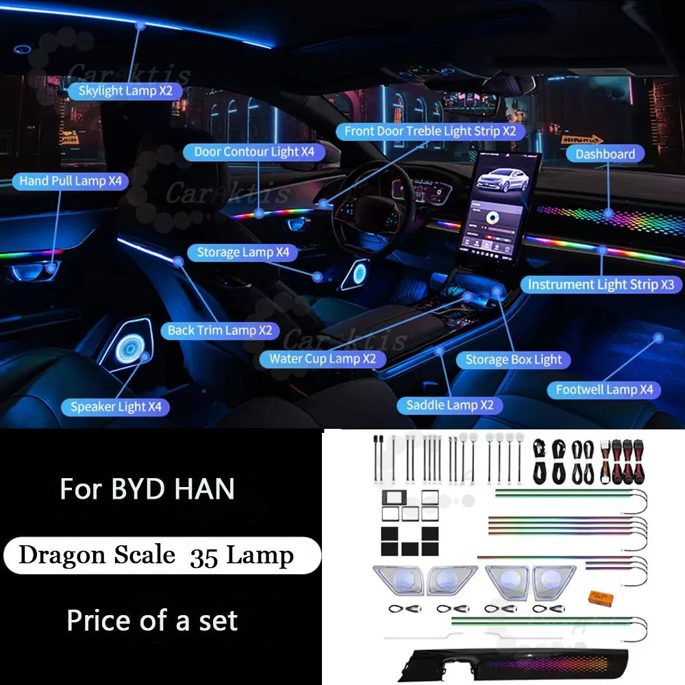 CarAkits For BYD Han 2020-2023 64 Colors LED Ambient Light Modified Interior Auto Parts
