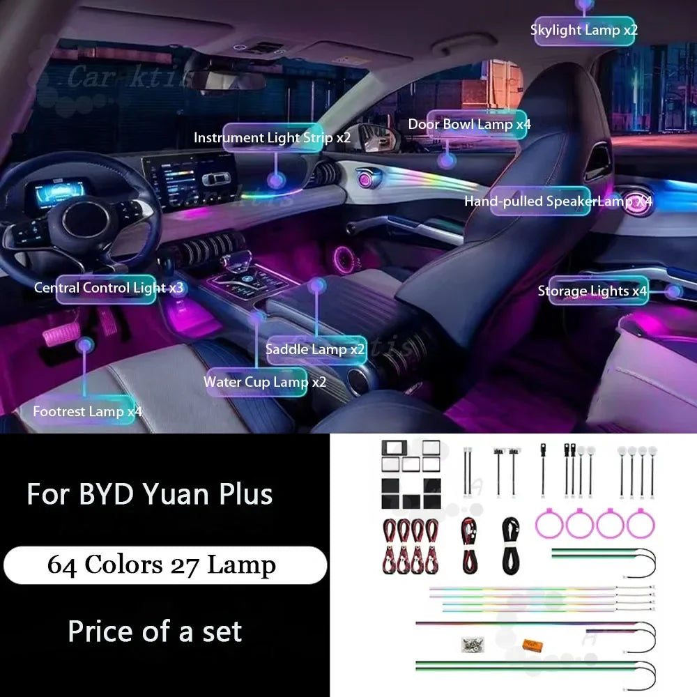 CarAkits Ambient Lighting Led Upgrade For BYD Yuan Plus 2022-2023 Dynamic Lighting Car Interior Decoration
