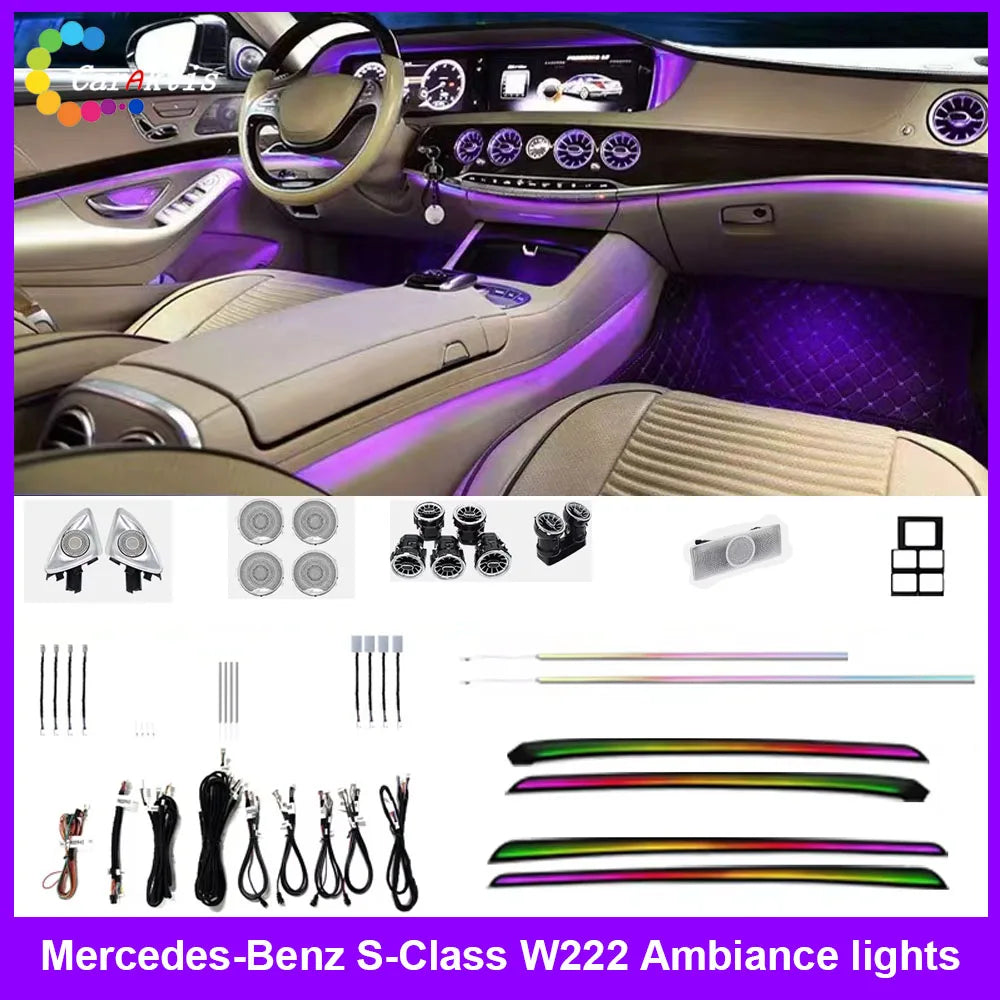 CarAkits LED Ambient Light For Mercedes-Benz W222 2014-2021 S-Class Coupe s350 s400 s450 s500 Car 64 Colors Decorate Light